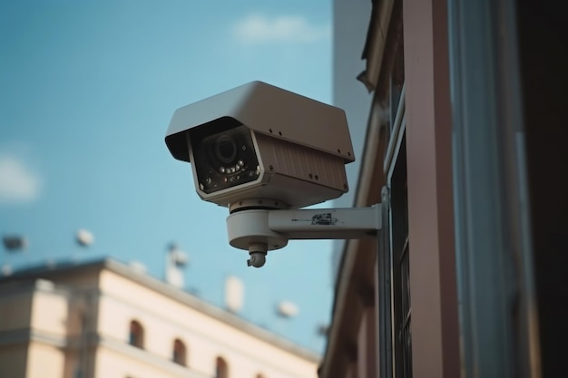 Kamera monitorująca na ulicy miasta System monitoringu CCTV Generative AI