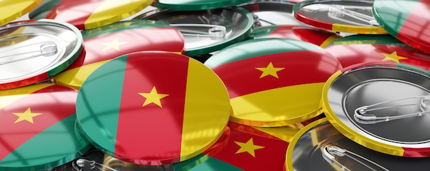 Kamerun okrągłe odznaki z flagą kraju głosowanie koncepcja wyborów ilustracja 3D