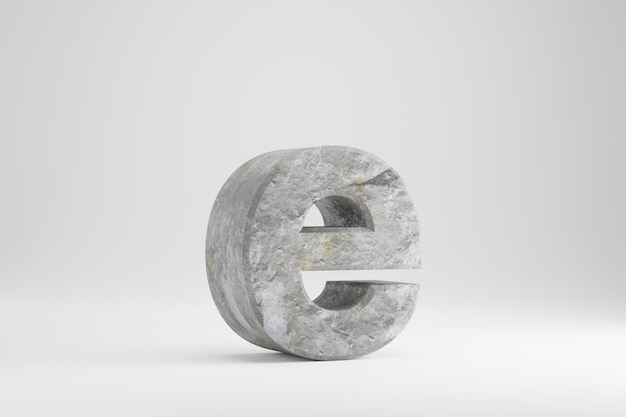Kamień 3d mała litera E. Rock teksturowanej list na białym tle. 3D renderowane kamienne znaki czcionki.