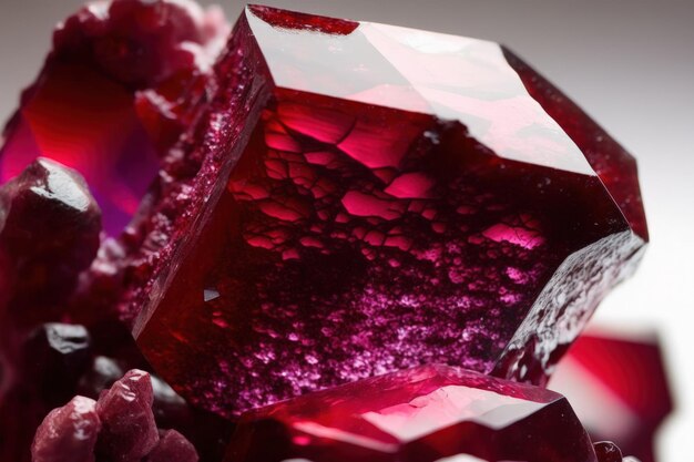 Zdjęcie kamień makro-mineralny zamknąć ruby na białym tle