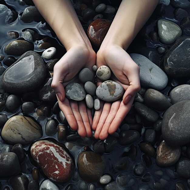 Zdjęcie kamienie ręka ręka trzymająca rękę palce kamyki kamyki kamienie spa wellnesscare relaks relaks