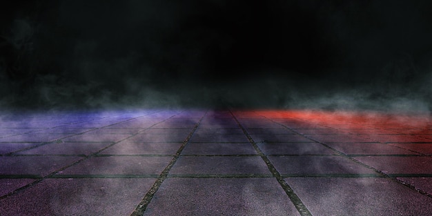 Kamienna podłoga Ciemne abstrakcyjne tło sceny Bruk Dym Smog Terror tło 3D ilustracja