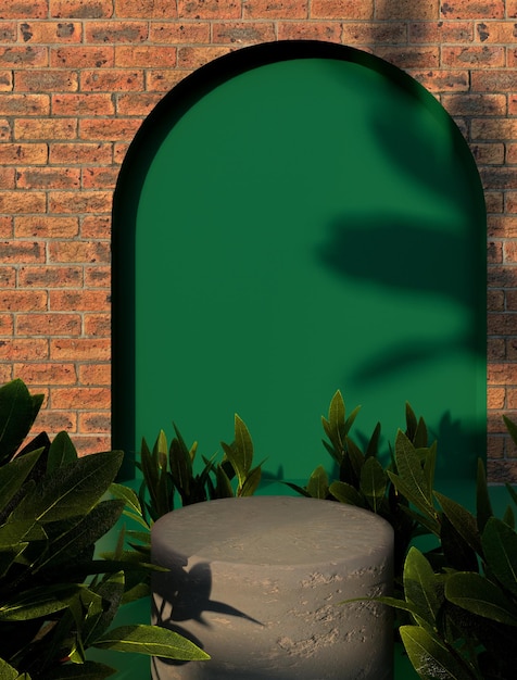 Kamienne podium na ścianę z cegły ekspozycyjnej z łukiem 3d render
