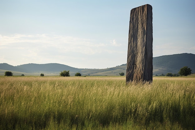 Kamienny monolit na trawiastym polu