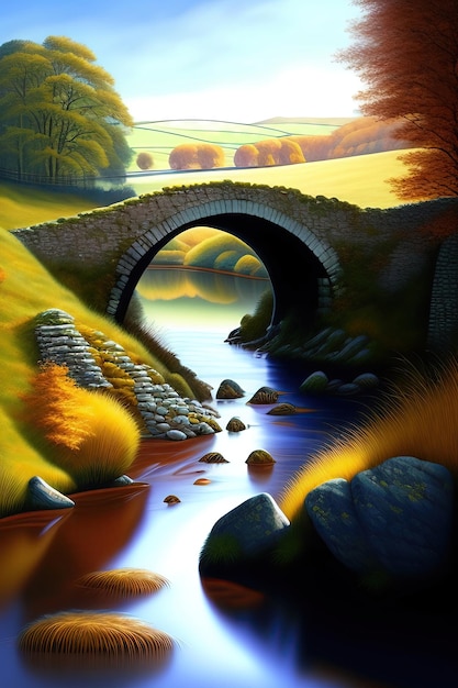 Kamienny most przecina rzekę w Lake District Digital artwork