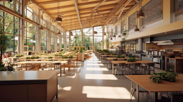 Kampus uniwersytecki z ekologiczną kafeterią Stworzony w technologii Generative AI