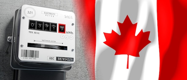 Kanada flaga kraju i licznik energii ilustracja 3D