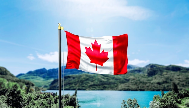 Zdjęcie kanadyjska flaga na zewnątrz