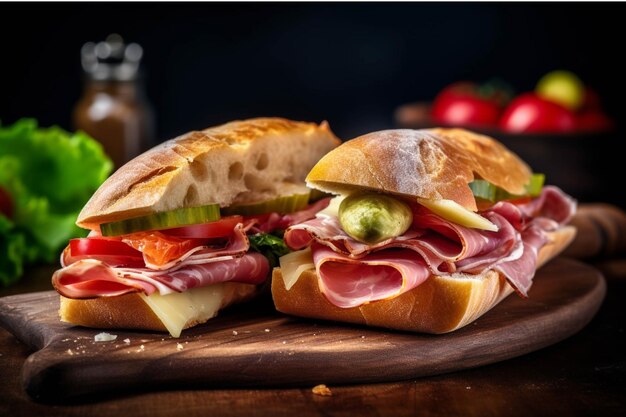 Kanapka Ciabatta z serem salami, pomidorami i bazylią