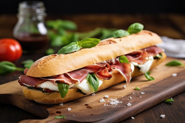 Kanapka z bagietką z prosciutto mozzarellą i bazylią