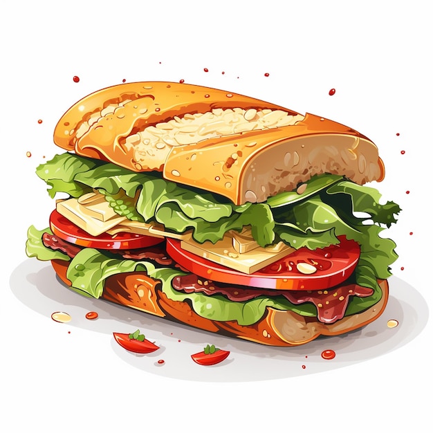 Kanapka z szynką, serem, pomidorem i sałatą Ilustracja wektora