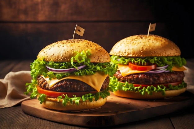 Kanapki i hamburgery z serem i zestawem burgerów wołowych stworzonych za pomocą generatywnej ai