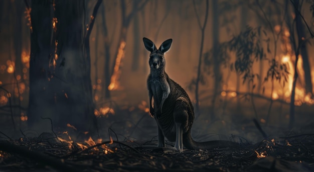 Kangur próbujący uciec przed pożarem lasów w Australii