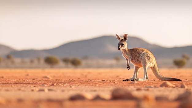 Zdjęcie kangur stojący na pustyni