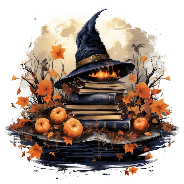 Kapelusz, książka czarownicza, ilustracja Halloween, potwór, przerażający horror, izolowany wektor, uroczy klipart.