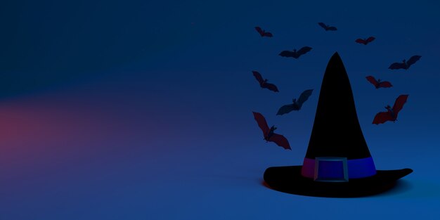 Kapelusz Wiedźmy Otoczony Nietoperzami Halloweenowy Baner 3d Ilustracja