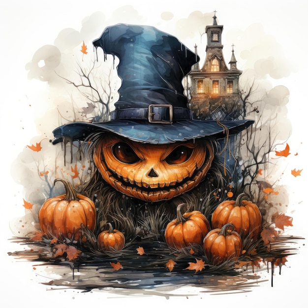 kapelusz z dyni Halloween ilustracja dzieło sztuki przerażające horror odizolowany tatuaż przerażający kreskówka fantasy