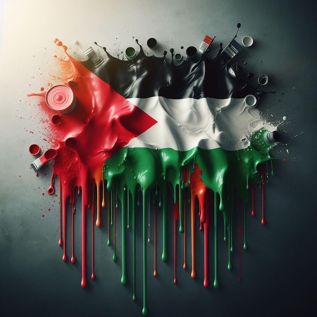 Kapiąca farba palestyńska flaga wizualna metafora trwałego ducha jedności i wytrzymałości