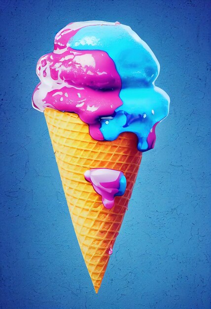 Kapiąca, kapiąca farba lody lody w rożku waflowym Sztuka koncepcyjna Malarstwo cyfrowe Ilustracja fantasy