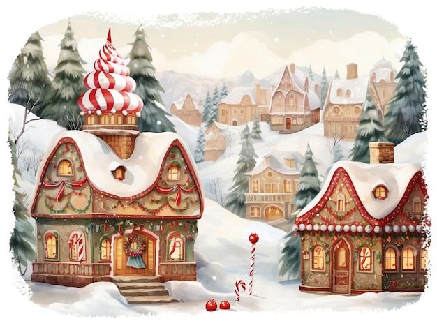 Kapryśna ilustracja wiosek bożonarodzeniowych