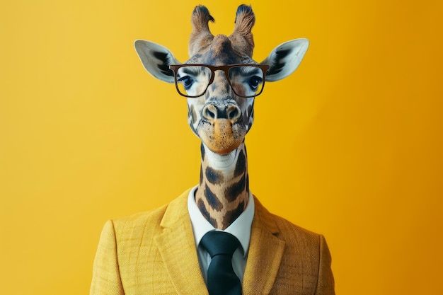 Zdjęcie kapryśny garnitur biznesowy, głowa żyrafy, generuj ai.