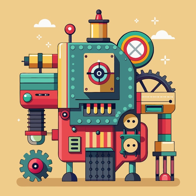 Kapryśny robot z kolorowymi biegami i kołami