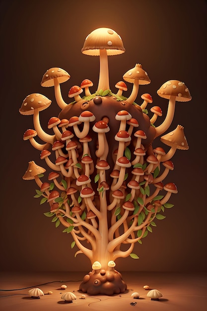 Kapryśny surrealistyczny wzór grzybów oświetlonych tajemniczym światłem