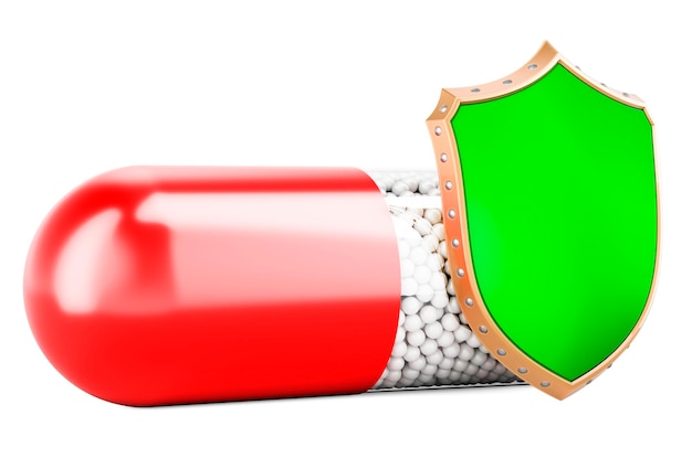 Zdjęcie kapsułka leków z odtwarzaniem 3d osłony wyizolowaną na białym tle
