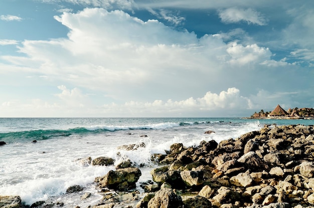 Karaibska plaża w Meksyku Wybrzeże Morza Karaibskiego Rivera maya widok na wybrzeże