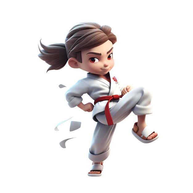 Karate dziewczyna z kimono na białym tle ilustracji renderowania 3D