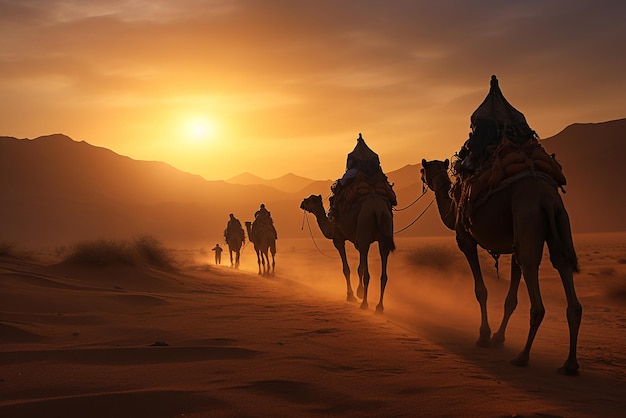Karawana wielbłądów przemierzająca pustynię