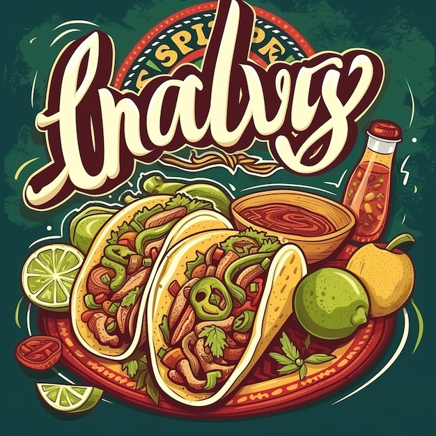 Karikatura meksykańskiej kuchni w stylu plakatów v 6 Job ID 879089fca2f34ec5828ec683195e3a9b