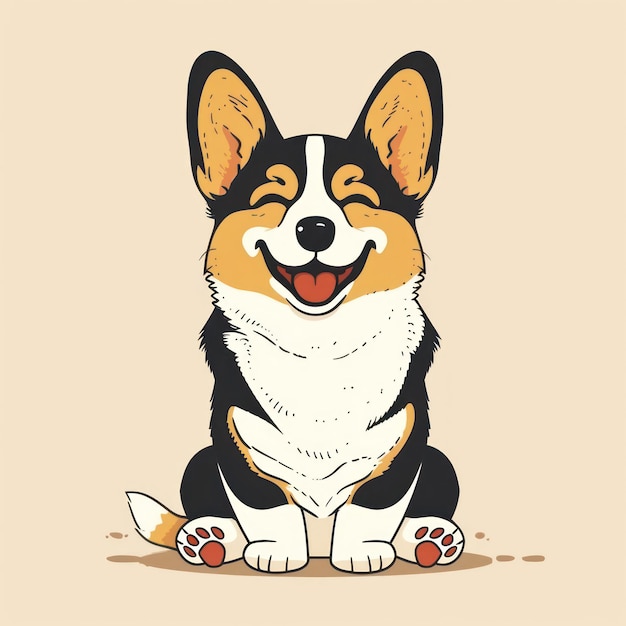 Zdjęcie karikatura psa corgi z płaską ilustracją minimalistyczną