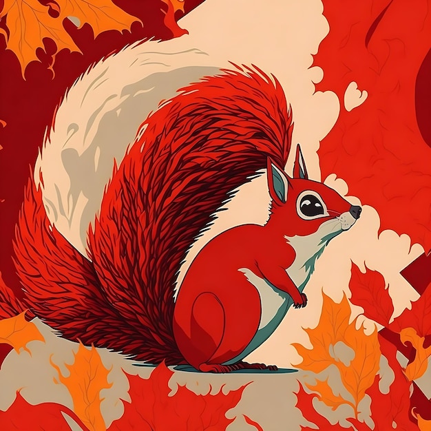 Karikatura Wiewiórki Z Czerwonym Ogonem I Abstrakcyjnym Tłem