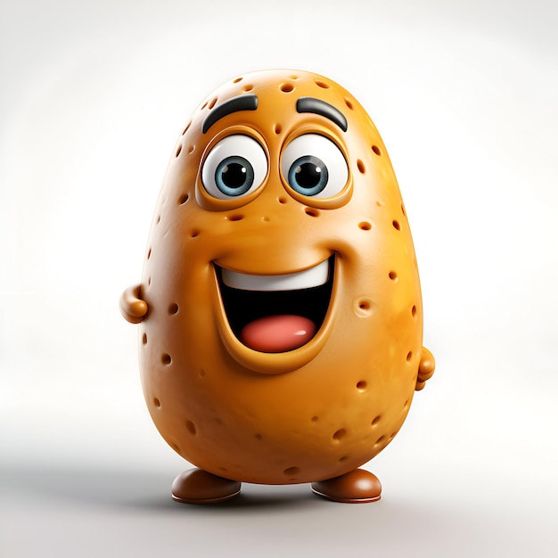 Zdjęcie karikaturowa postać ziemniaka z szczęśliwym wyrazem twarzy 3d renderowanie ilustracji