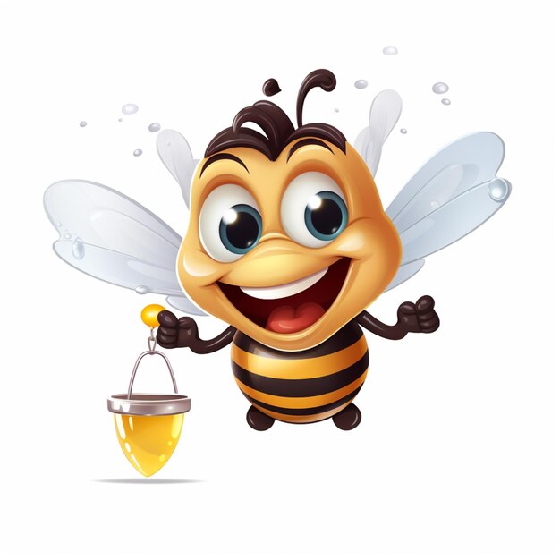 Zdjęcie karikaturowa pszczoła trzymająca wiadro z miodem i miód generatywny ai