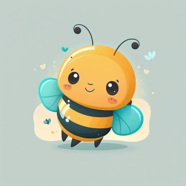 Karikaturowa pszczoła z niebiesko-żółtymi skrzydłami i czarno-białą pszczołą generatywną ai