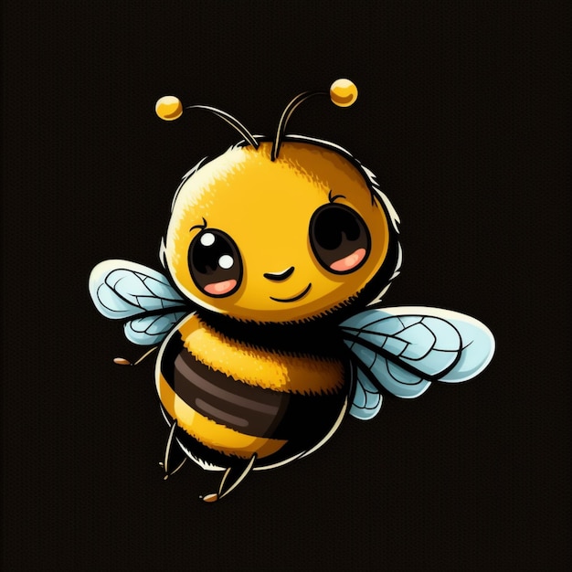 karikaturowa pszczoła z oczami i uśmiechem na czarnym tle generatywny ai