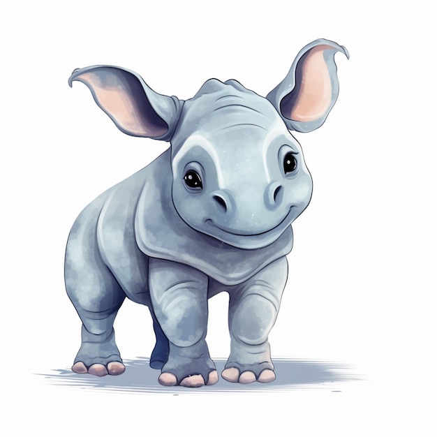 Karikaturowy nosorożec stojący przed białym tłem z białym tlem generatywnym ai
