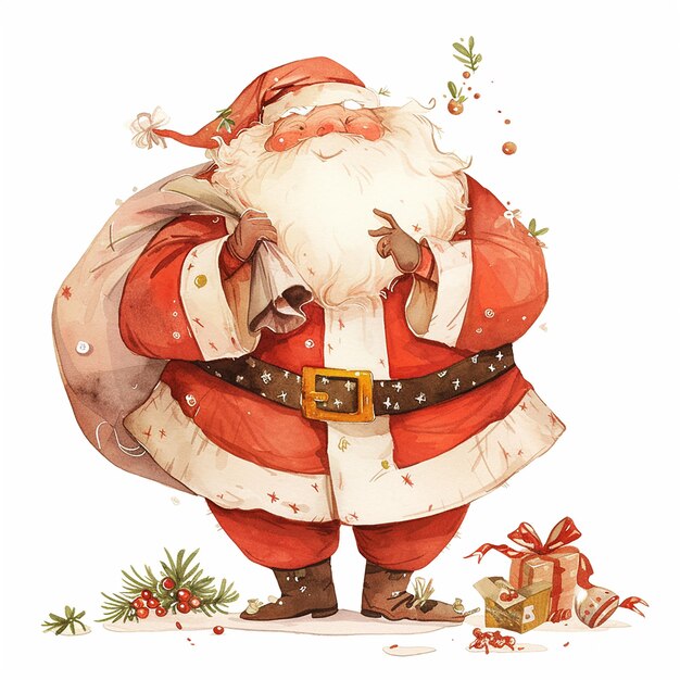 Karikaturowy rysunek Świętego Mikołaja z czerwonym kapeluszem i białą brodą