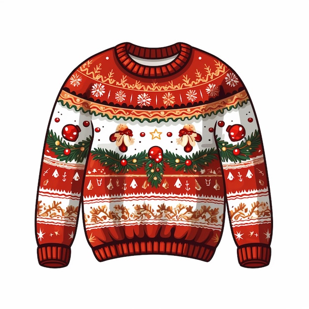 Zdjęcie karikaturowy świąteczny sweter z ozdobami i ozdobami na nim generatywny ai