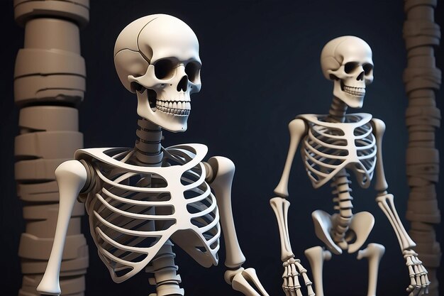 Karikaturowy szkielet w garniturze mumii z bandażem na generatywnym ai
