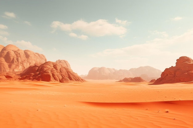Karmazynowo-pomarańczowy marsjański teren na pustyni Wadi Rum w Jordanie Generacyjna sztuczna inteligencja