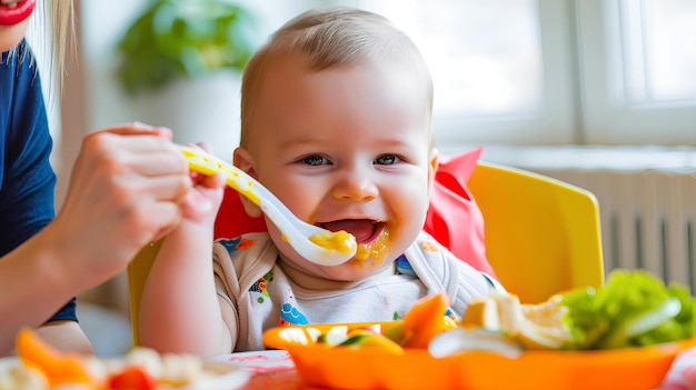 Karmienie dziecka zdrowym pokarmem przy stole
