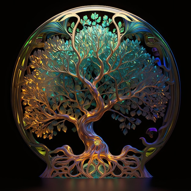 Karnawałowe szklane drzewo życia skomplikowane szczegóły oświetlenia studyjnego