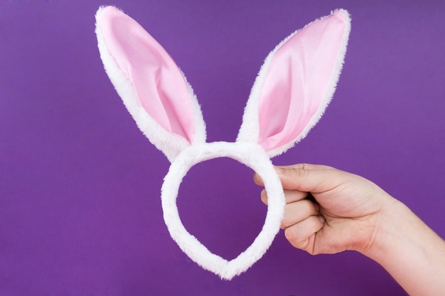 Karnawałowe uszy królika na fioletowej powierzchni