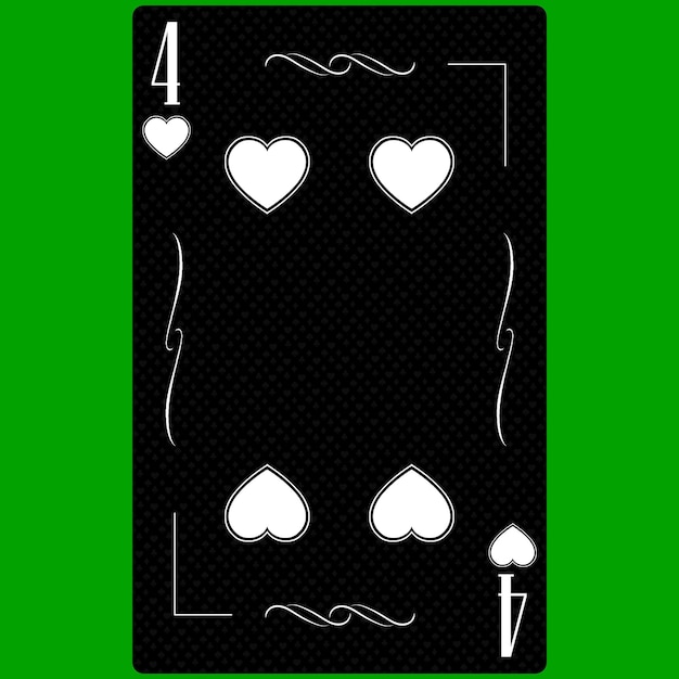 Zdjęcie karta do gry four of hearts 4 czarno-biały nowoczesny design standardowy rozmiar pokera poker kasyno renderowanie 3d ilustracja 3d