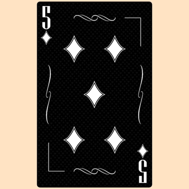 Karta do gry Pięć kolorów Diament 5 czarno-biały nowoczesny design Standardowy rozmiar pokera kasyno 3D render 3D ilustracja