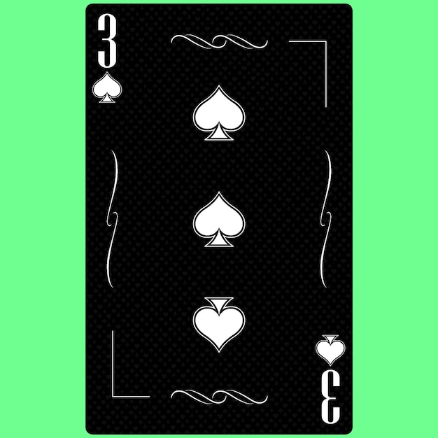 Zdjęcie karta do gry three of spades suit 3 czarno-biały nowoczesny design standardowy rozmiar pokera poker kasyno renderowanie 3d ilustracja 3d