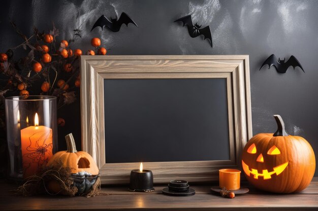 Karta halloween, która jest pusta, ale ma makietę pająków i dyń plakatu z zaproszeniem